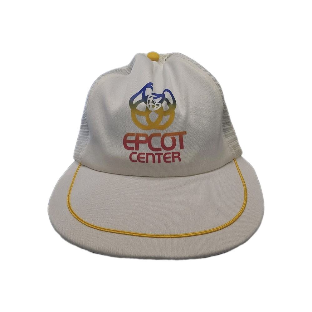 Vintage 1982 Epcot Center Logo White Snap Back Trucker Hat Cap Mesh Fishing USA
